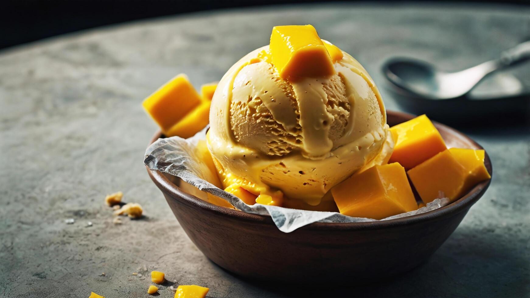 Delicious Mango Ice Cream Sundae in a Bowl photo