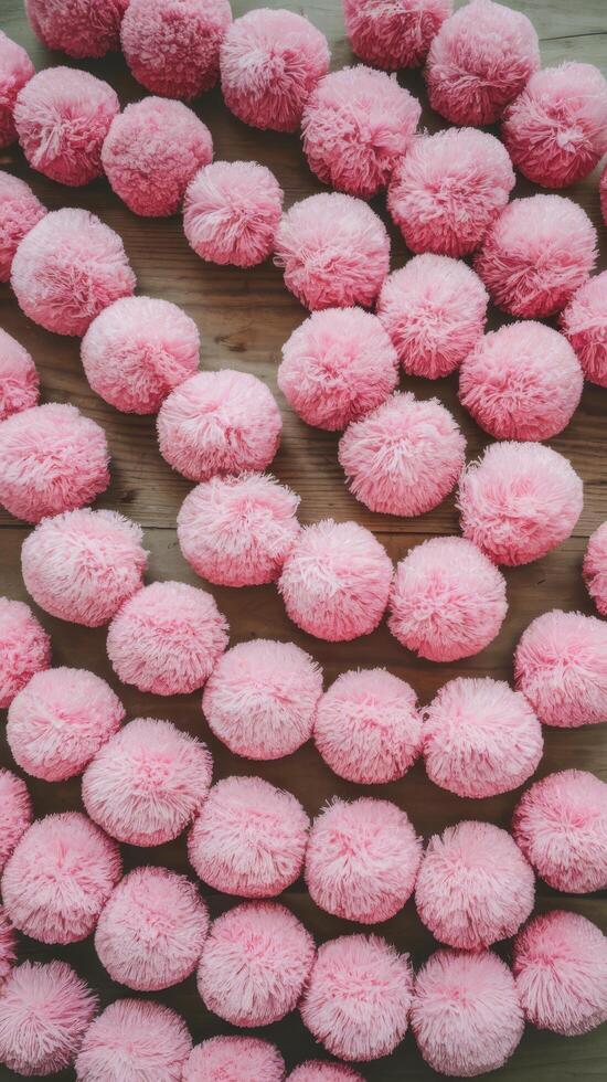 Top view pink pom poms arrangement photo