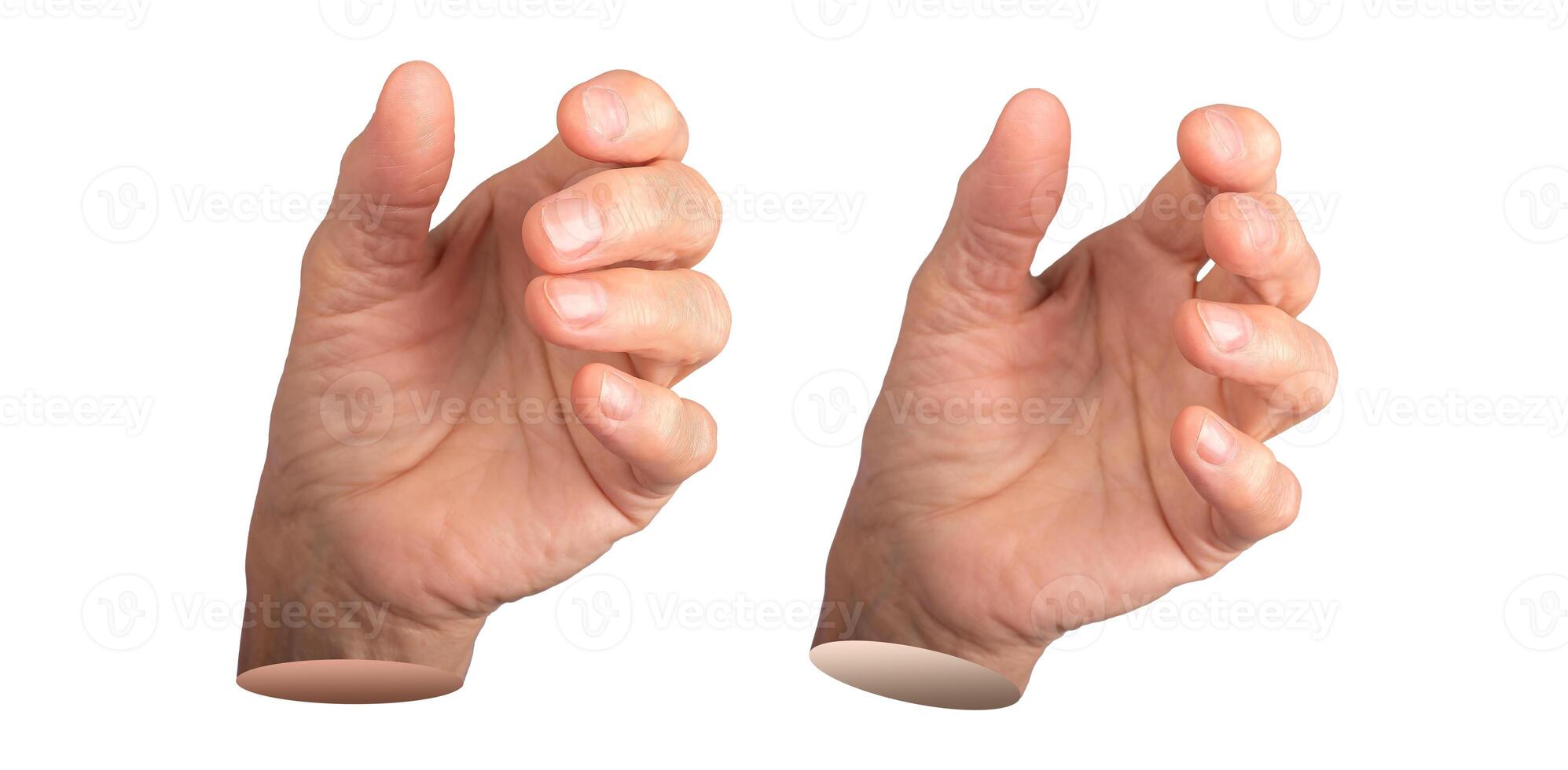Elderly female hand in a grasping gesture, fingers slightly curled as if holding an invisible object photo