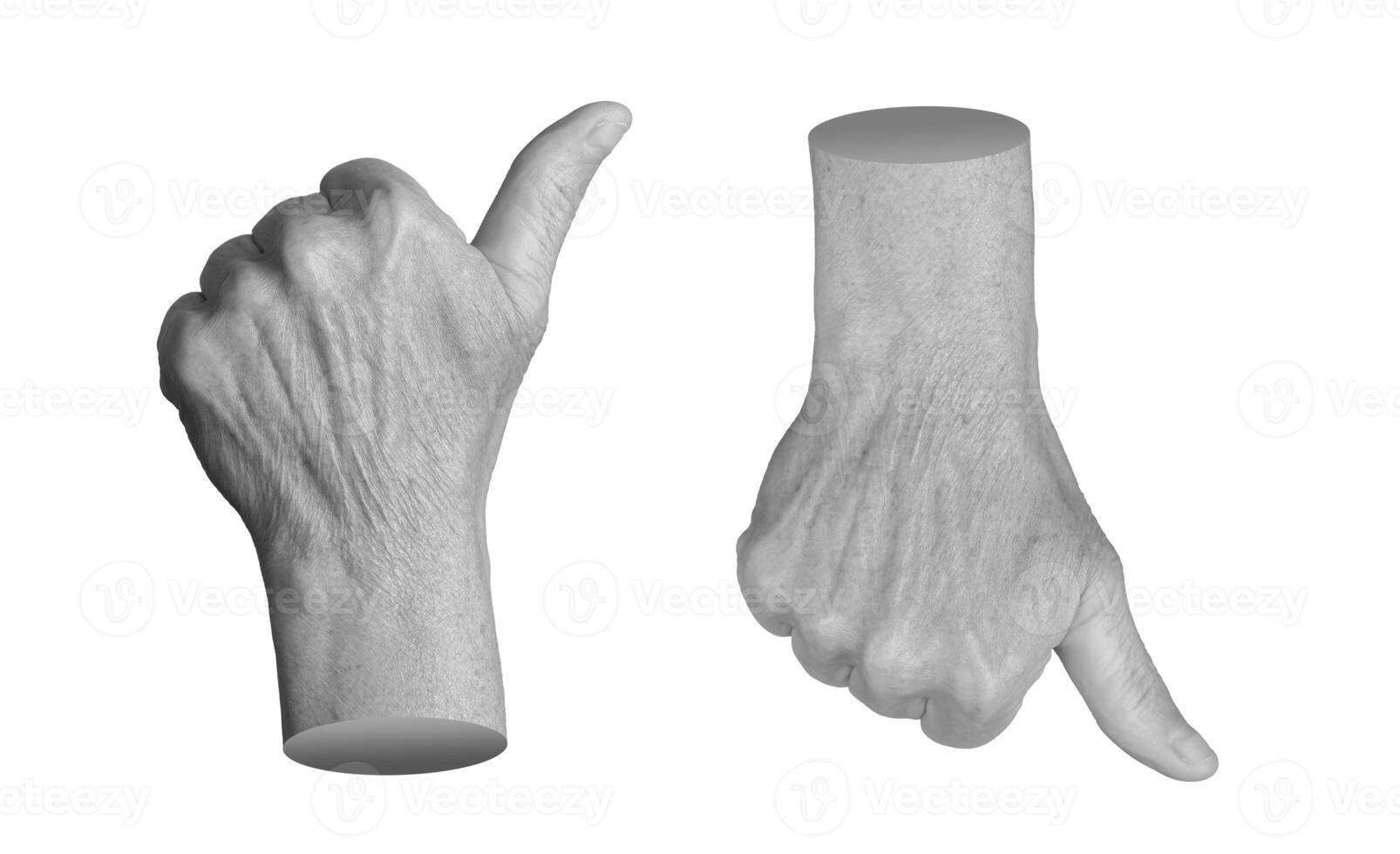 Elderly female hand showing a thumbs-up gesture, symbolizing approval and positivity. Wrinkled photo