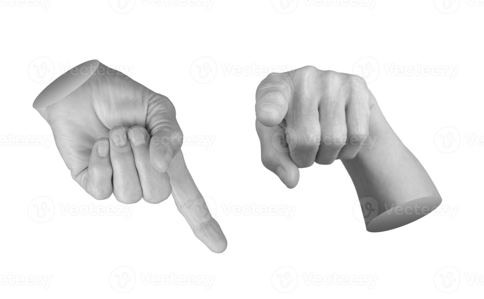 Elderly female hand with index finger extended, pointing forward in a selecting or directing gesture photo
