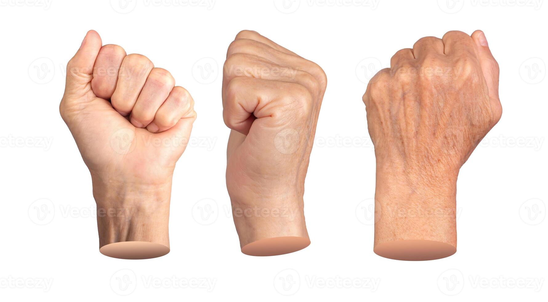 Elderly female hand clenched into a fist, symbolizing strength, unity, and protest. Wrinkled skin photo
