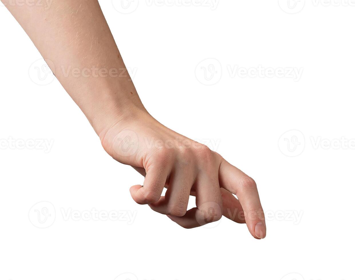 Female hand with index finger extended, reaching down as if pressing or selecting an invisible photo