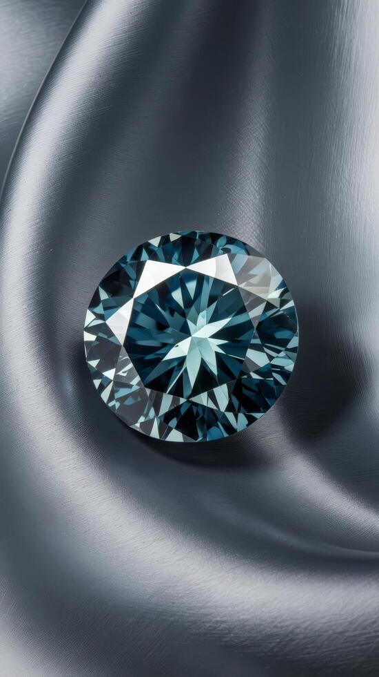 Shiny brilliant diamond placed on gray background photo