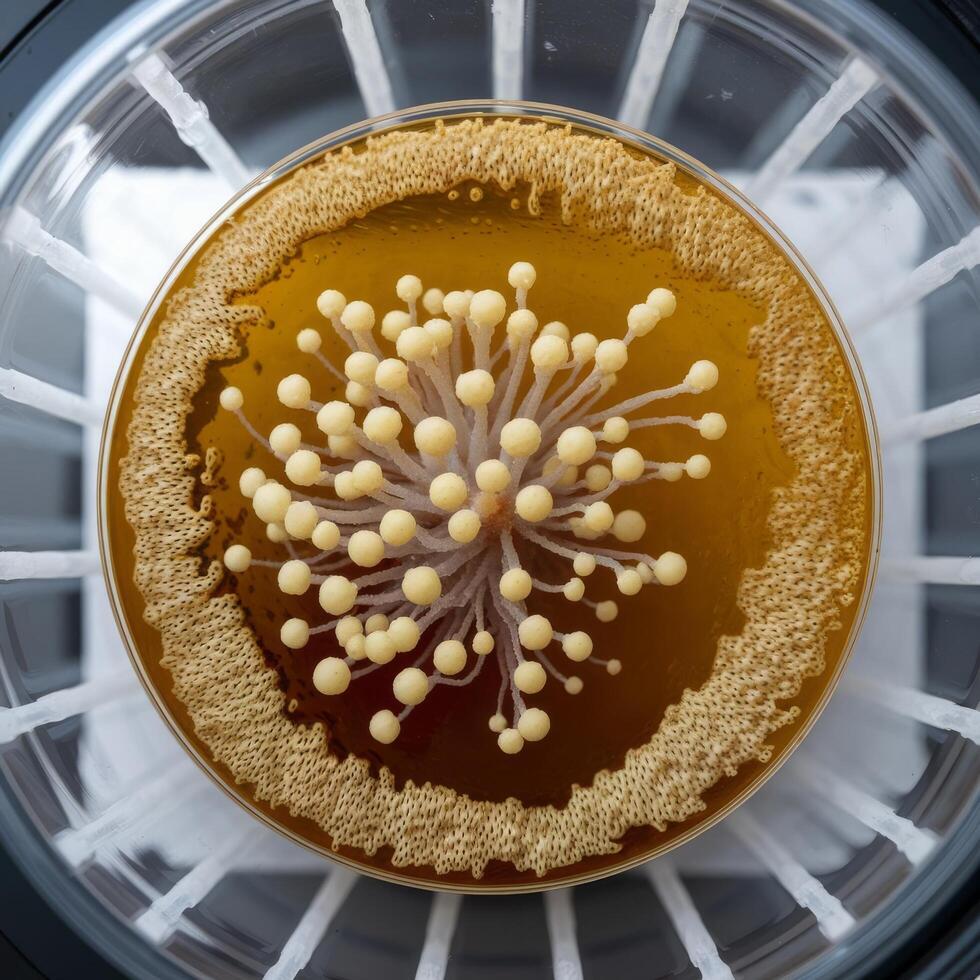 Candida colony on petri dish in microbiology laboratory photo