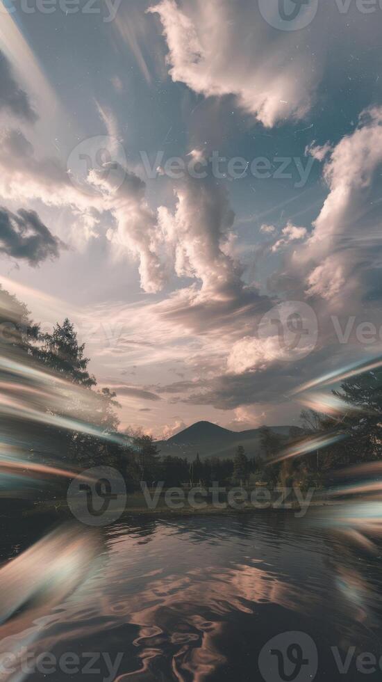 A photo of a lake with a mountain in the background