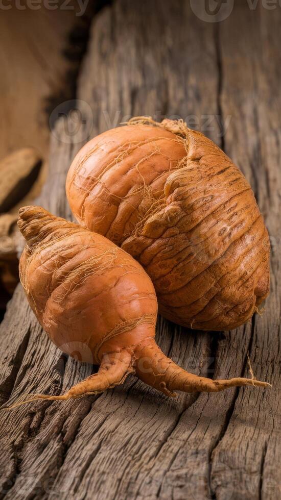 Carrots on a wooden table photo