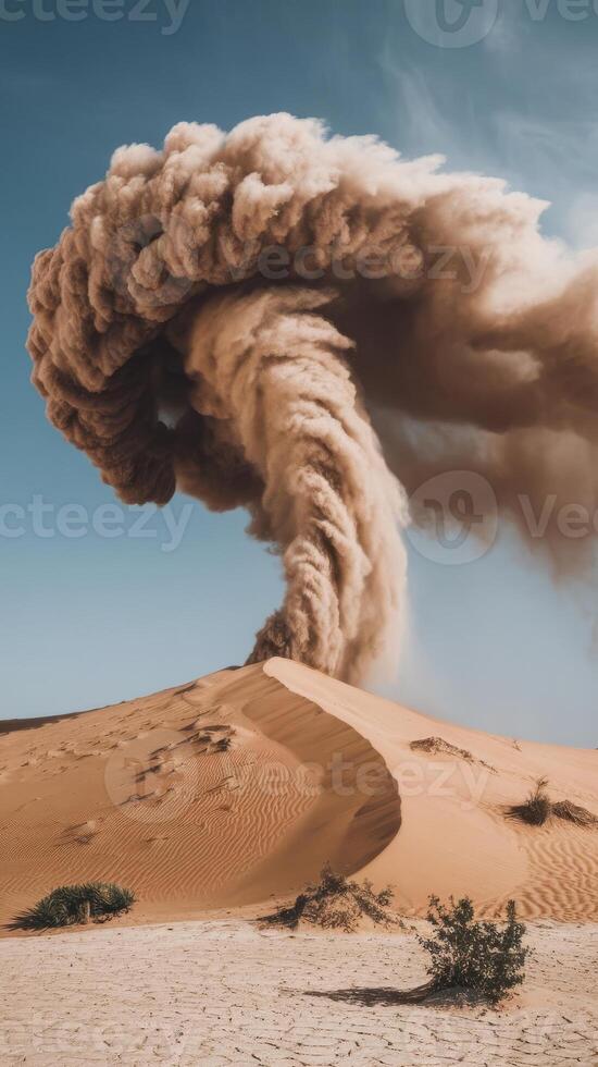 A sand dune is blowing up in the desert photo