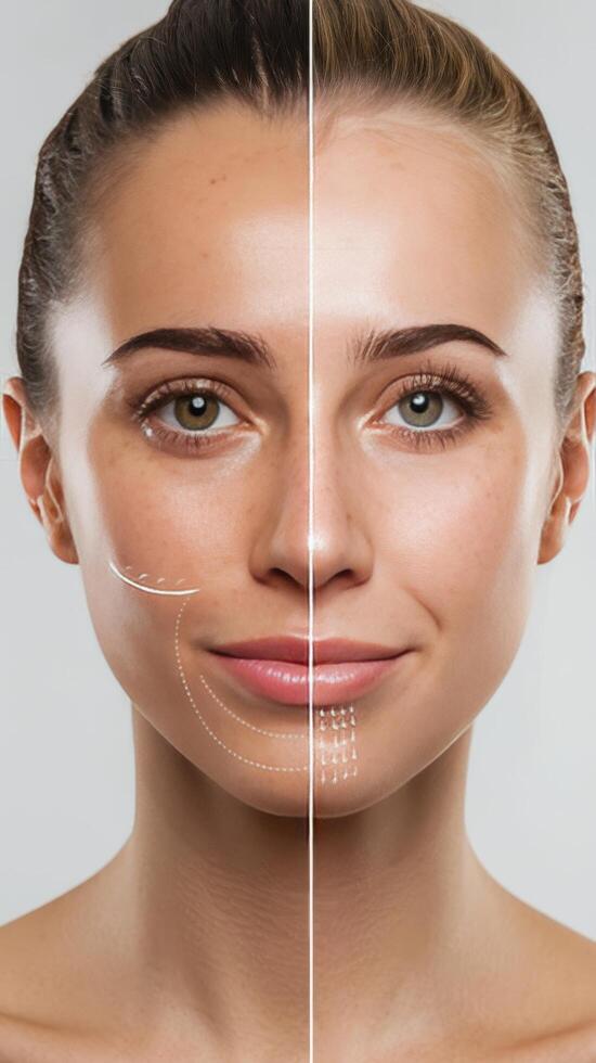 Filling dimple on chin with fillers womans face with jaws and chin before after plastic surgery photo