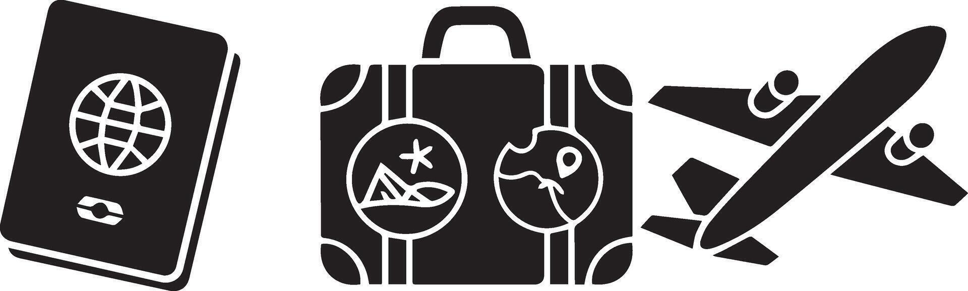 A set of travel elements like passport, plane and Briefcase vector