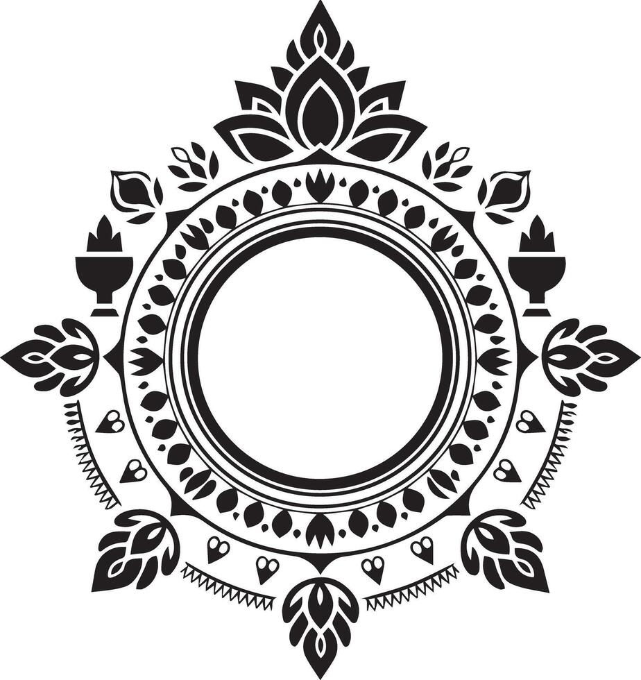 Circular Thai frame illustration with natural hue vector