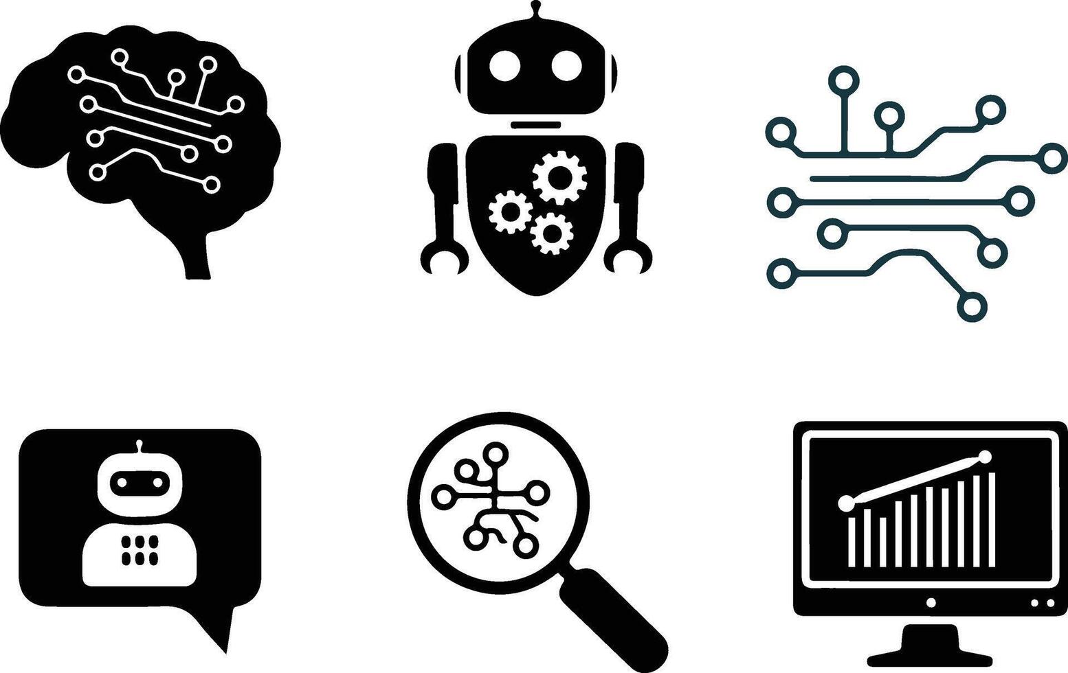 AI icon set silhouette illustration vector