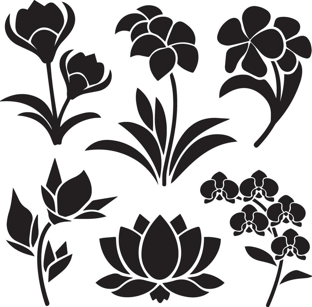 Cambodial floral set silhouette illustration vector