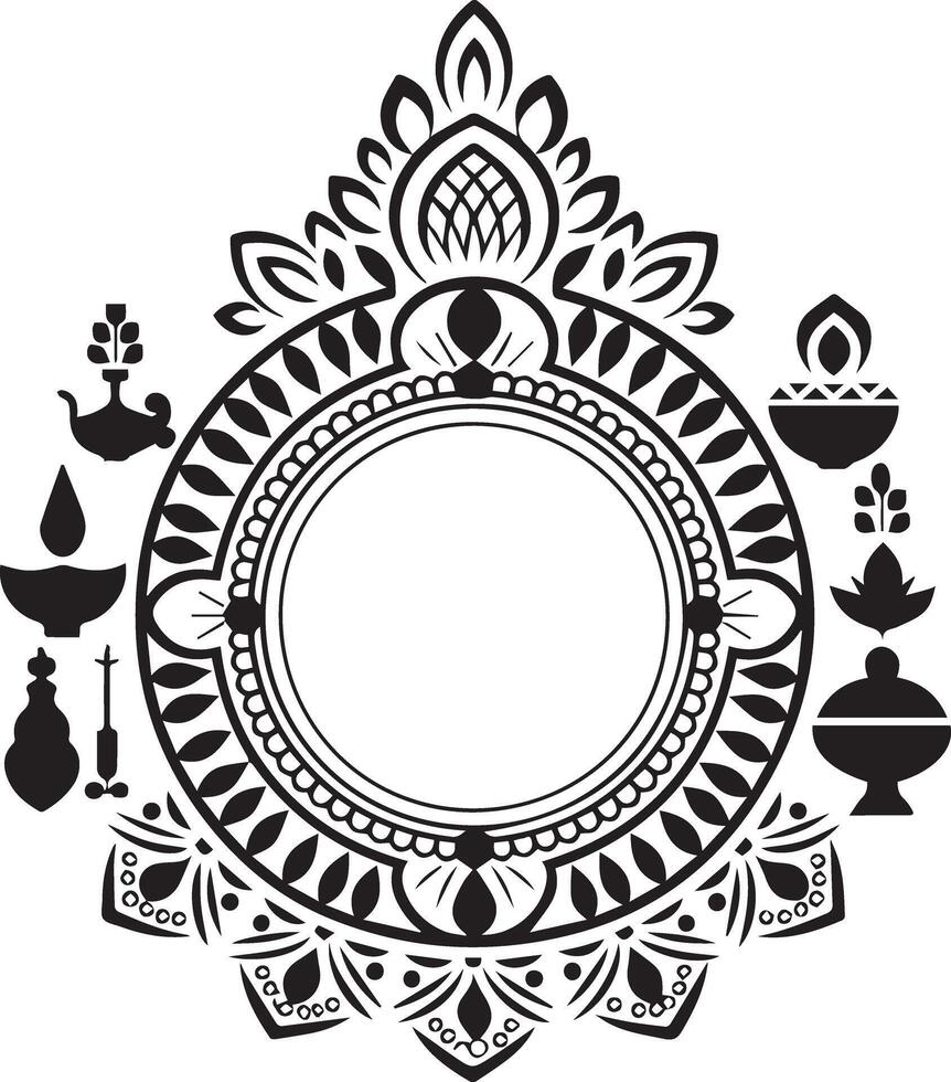 A royal thali frame in silhouette style vector