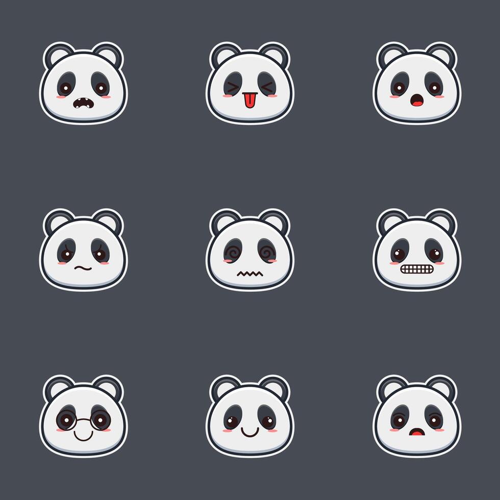 panda bear emoticons set on a gray background vector