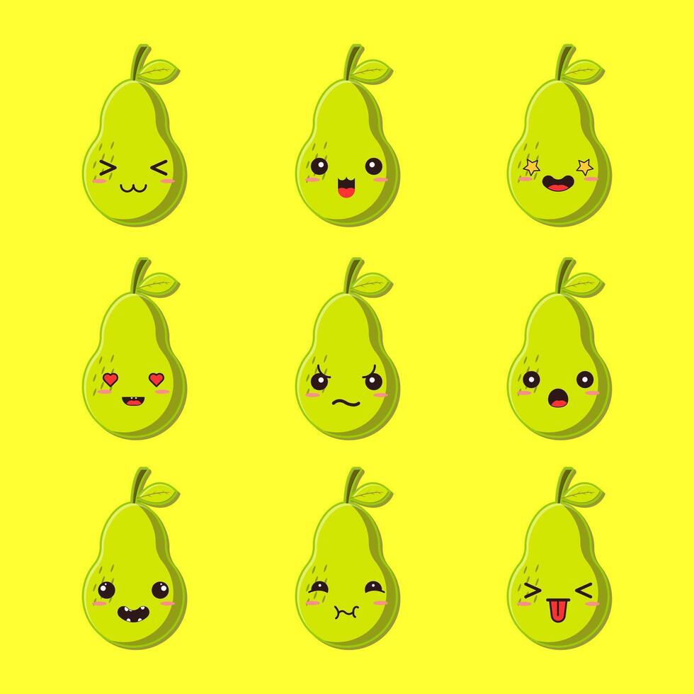 a set of pear emoticons on a yellow background vector