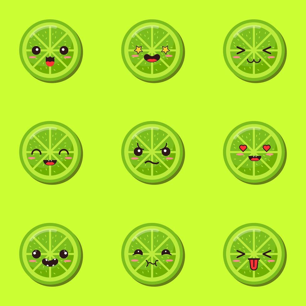 a set of lime emoticons with different expressions vector