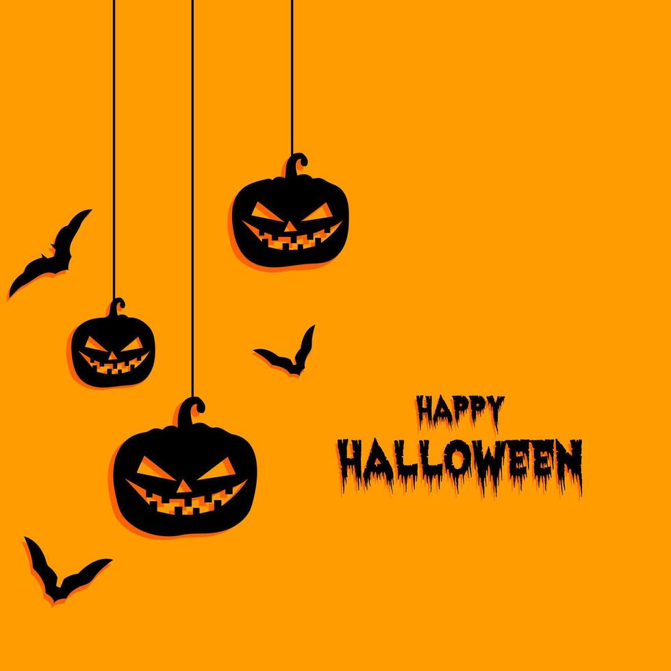 halloween pumpkins hanging from strings on an orange background vector