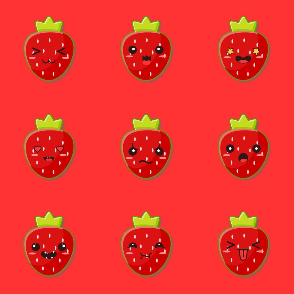 a set of strawberry faces with different expressions vector