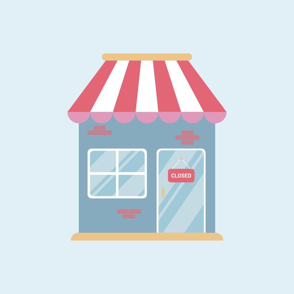 a small store with a red and white awning vector