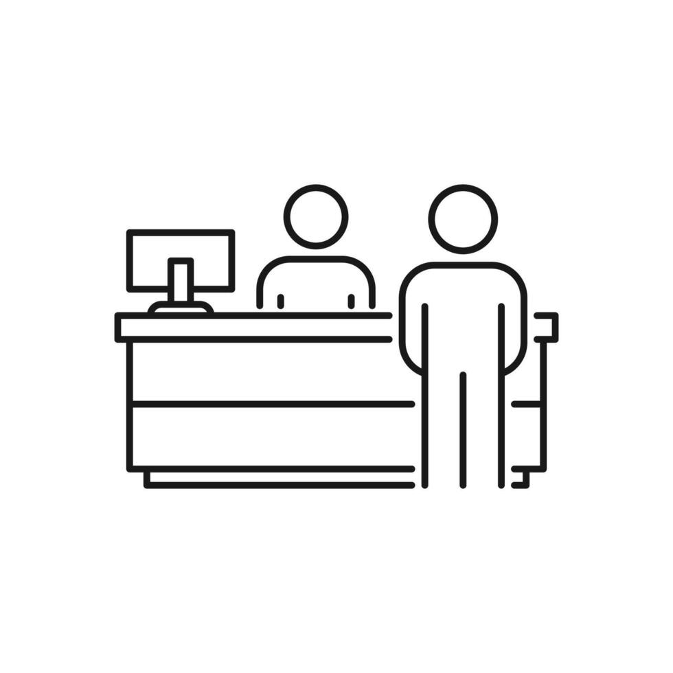 reception desk icon, customer service, thin line symbol for web and mobile phone on white background - editable stroke illustration vector