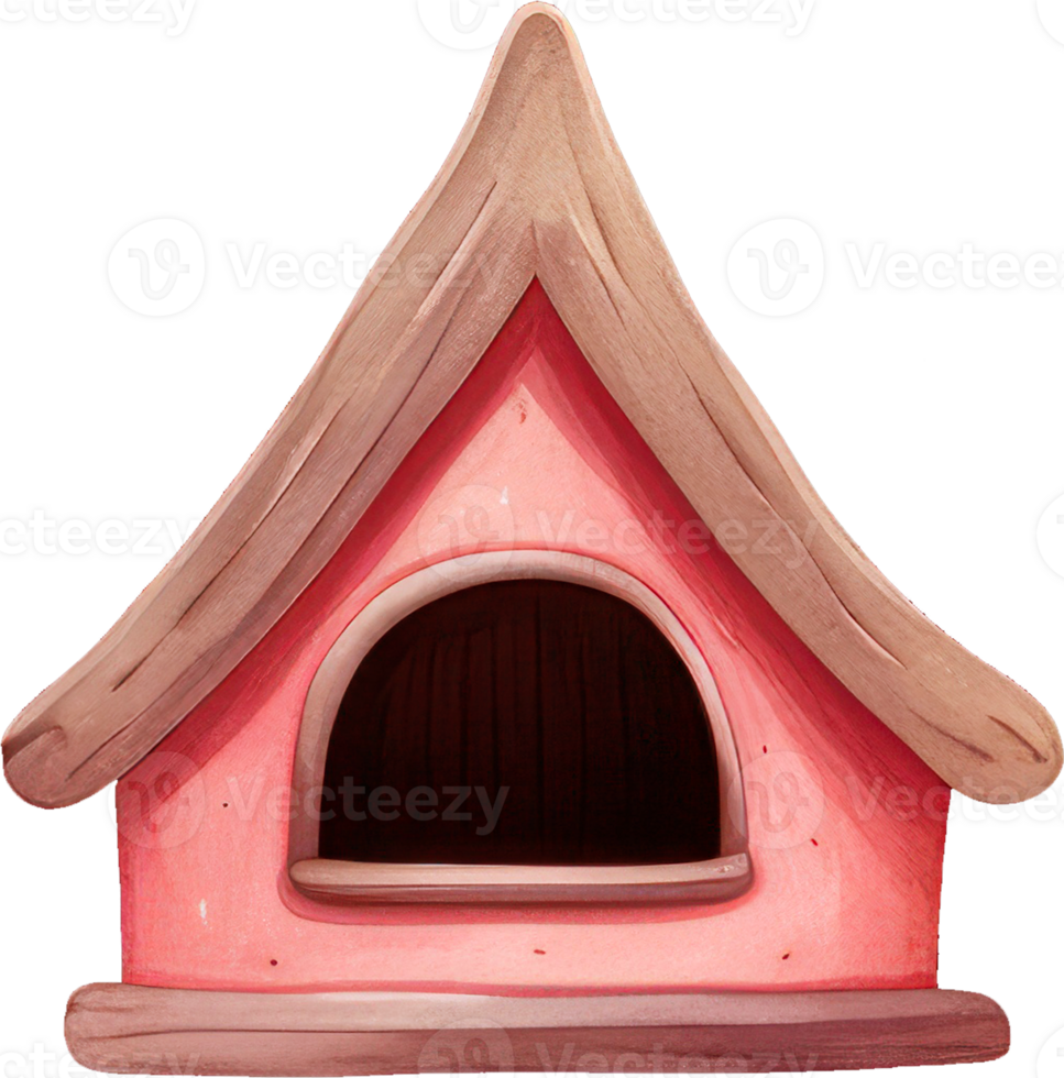 Cute small pink bird house watercolor hand drawn png