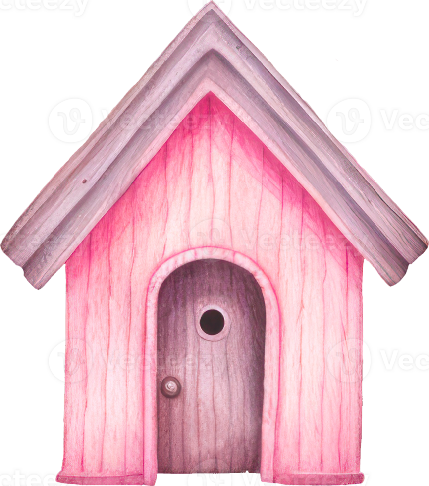 Cute unique small pink bird house watercolor hand drawn png