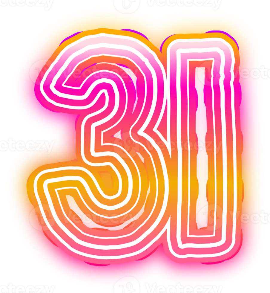 Gradient Neon Number 31 png