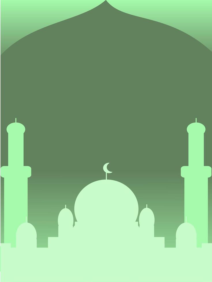 Flat Islamic mosque background, green gradient silhouette vector
