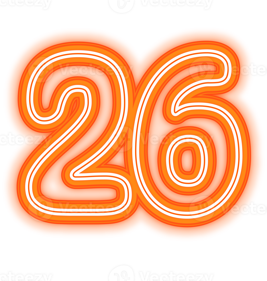 Neon Orange Number 26 png