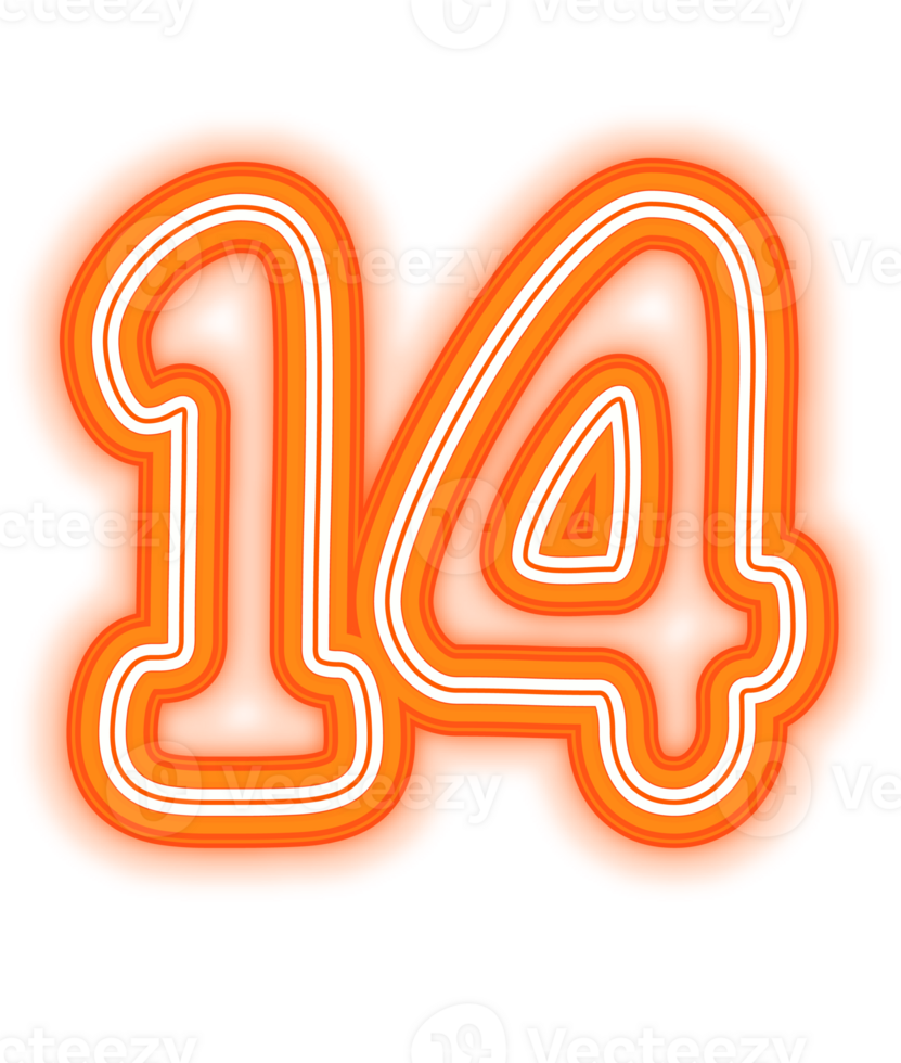 Neon Orange Number 14 png