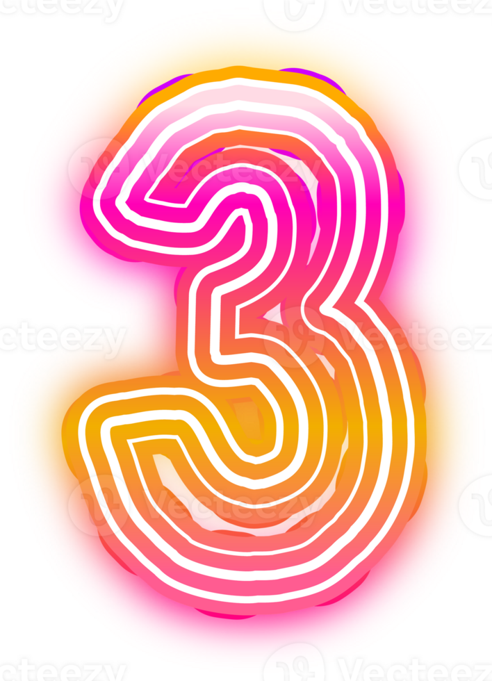 Gradient Neon Number 3 png