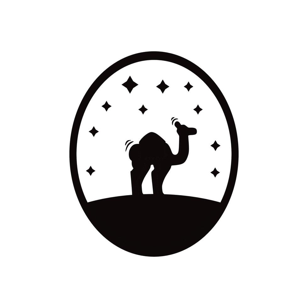 A camel is standing in the desert with stars in the sky vector