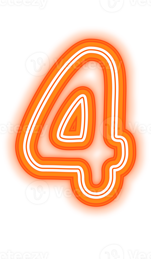 Neon Orange Number 4 png