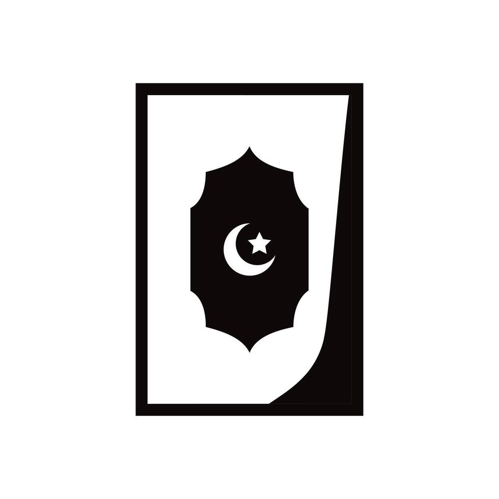 The islamic crescent and star is shown in a black and white square vector