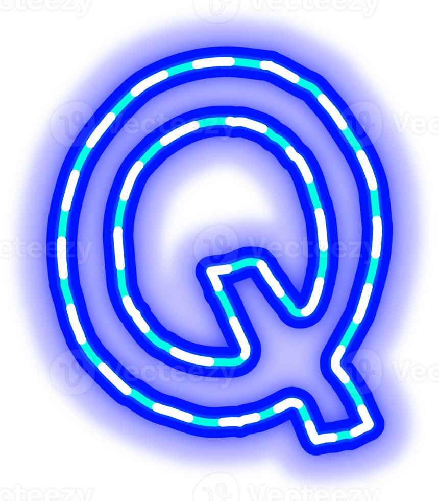 Blue Neon Alphabet Letter Q png