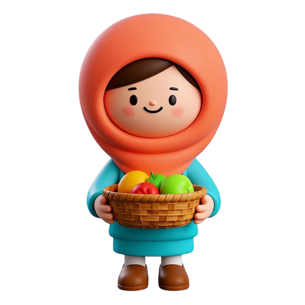 A cartoon figure of a woman holding a basket of fruit png