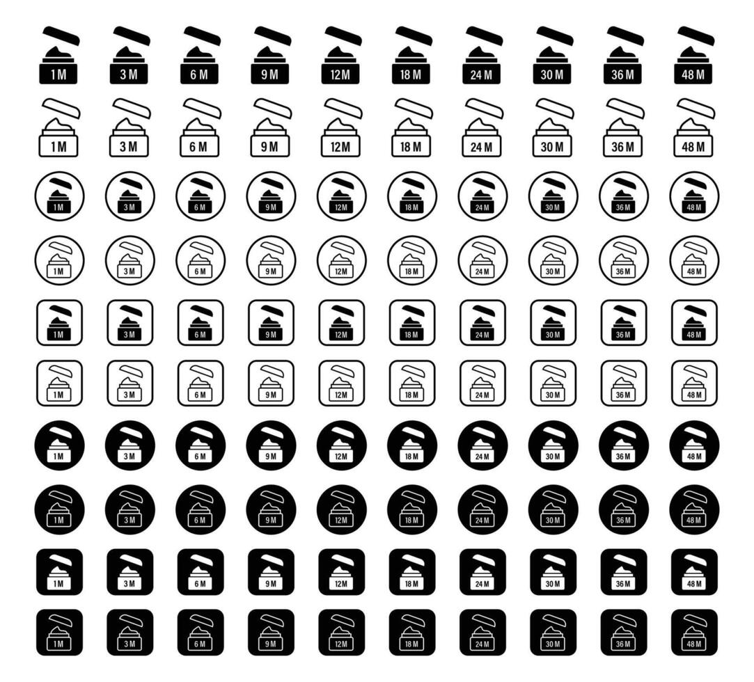 Pack after opening icon set. Period after open PAO symbols vector