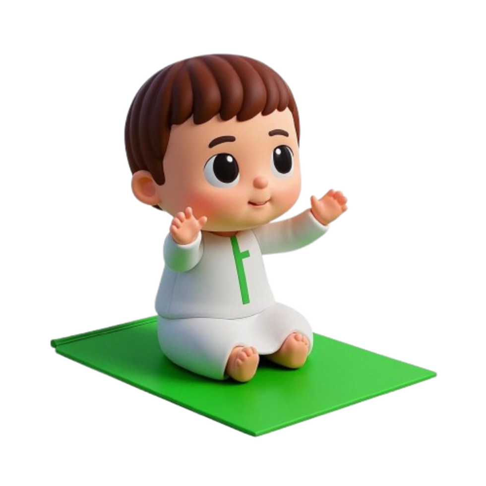 A toy figure of a baby boy sitting on a green mat png