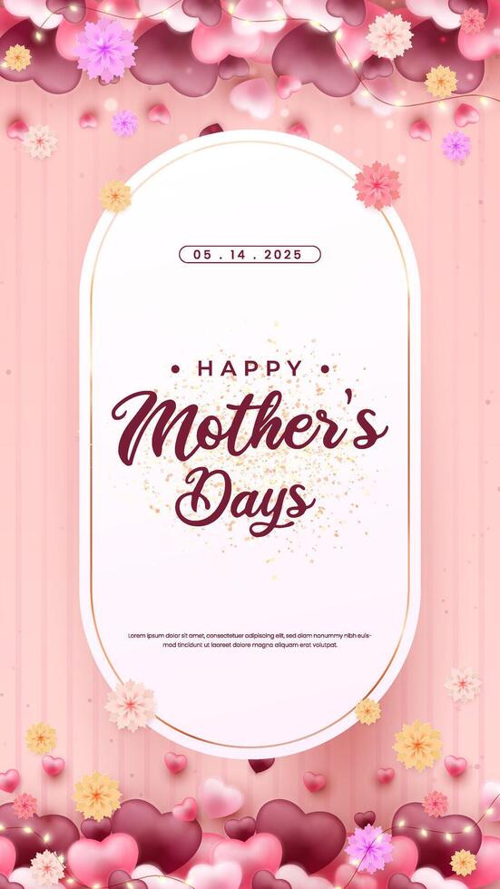 Elegant Mother's Day Card Design with Floral Background and Heart Patterns vector