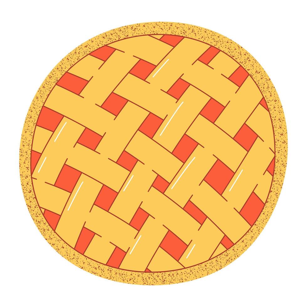 Fruit pie with red berries, strawberry, raspberry or cherry, sweet dessert. Illustration, flat hand drawn style with texture. Baked food for sticker, bakery, cafe shop. Isolated background vector