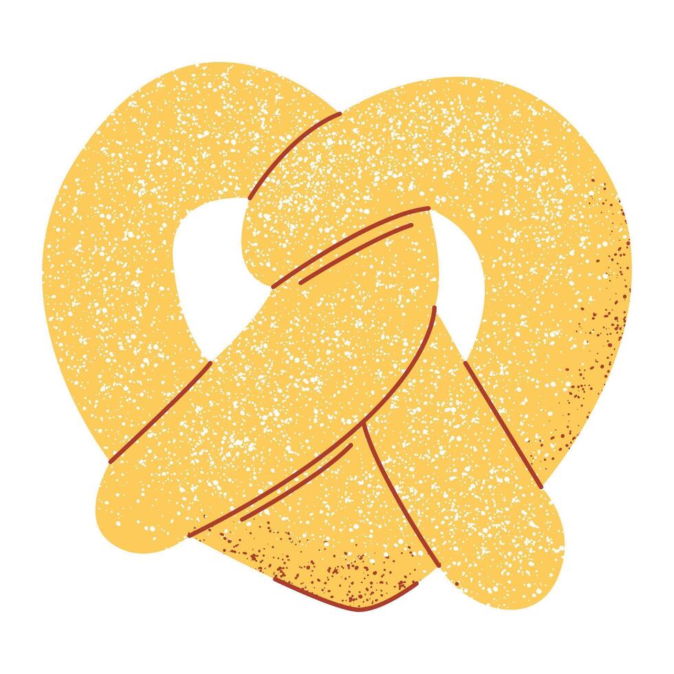 Pretzel, traditional bavarian dessert or snack. Flat illustration,hand drawn style with texture. Baked food for sticker, bakery, cafe shop, restaurant menu. Isolated background vector