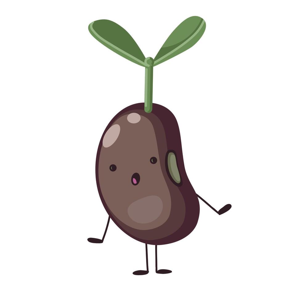 Surprised cute red bean mascot with green sprout in flat style vector