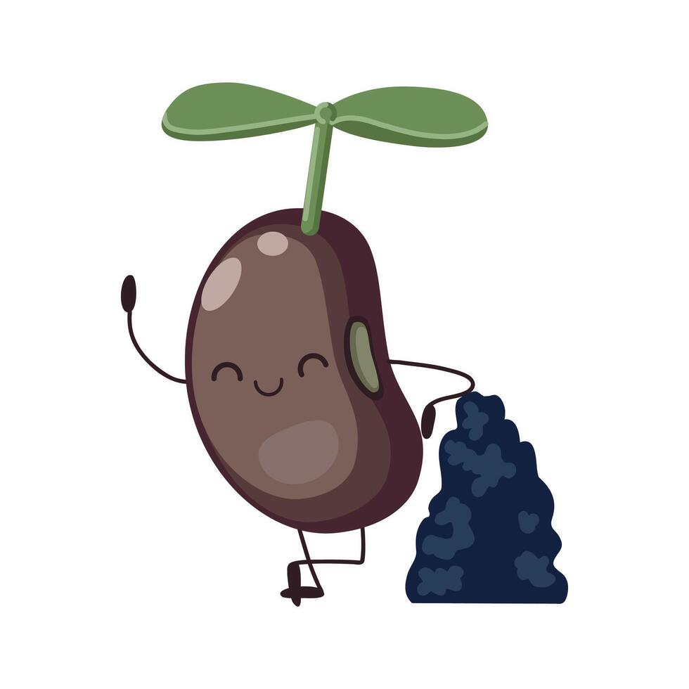 Cute funny red bean mascot with green sprout in flat style vector