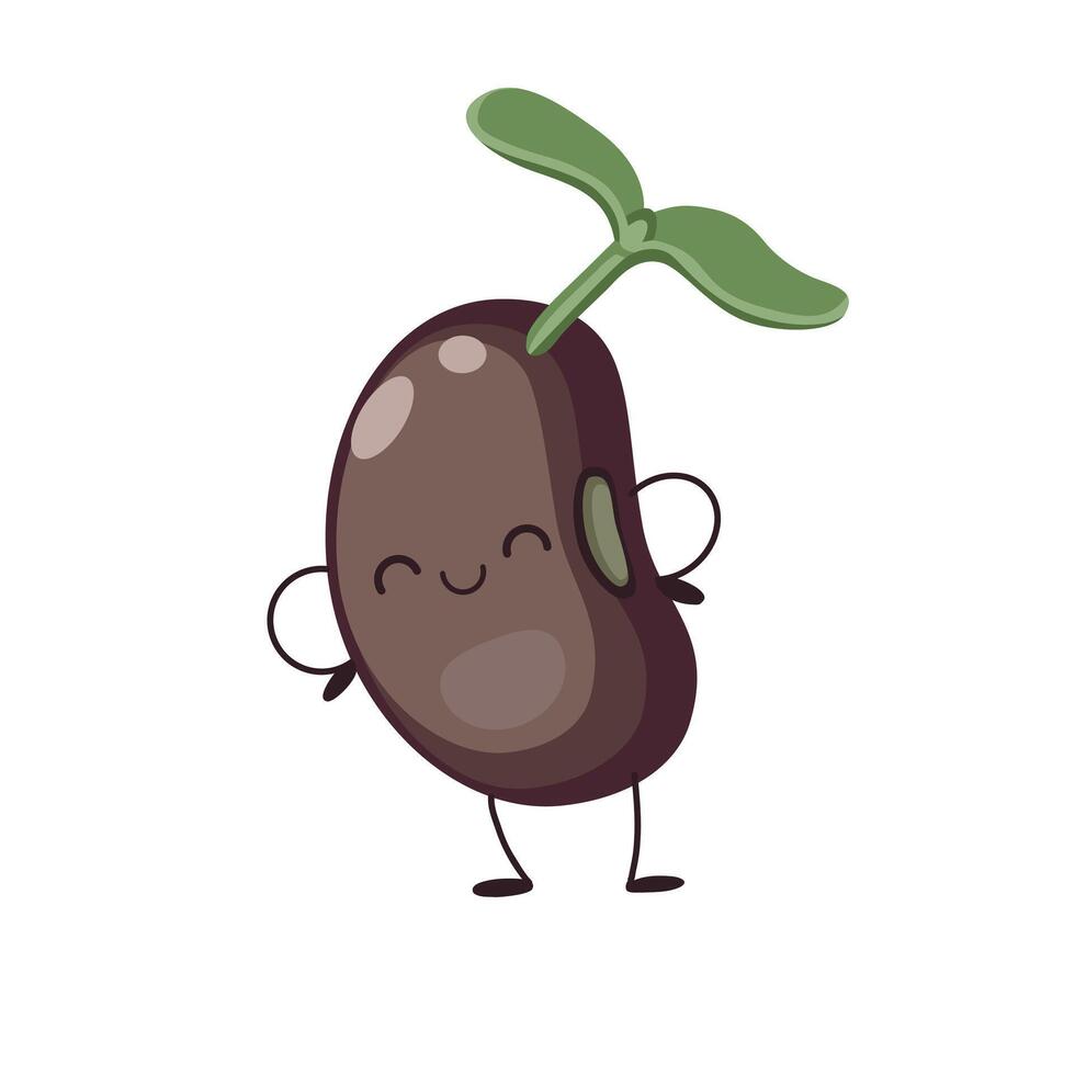 Cute red bean mascot with green sprout in flat style vector