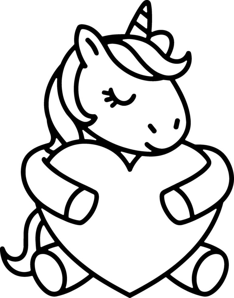 Minimalist Unicorn Holding a Heart Line Art Illustration vector