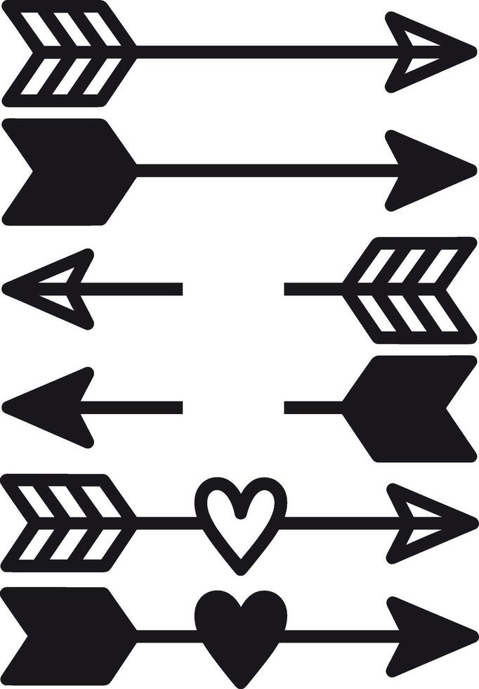 Black Arrow Silhouettes Bundle with Heart and Geometric Styles vector