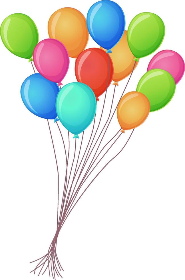 A medium-sized cluster of vibrant helium balloons, ideal for birthday invitations, festive graphics, and party themes. Isolated on a white background. vector