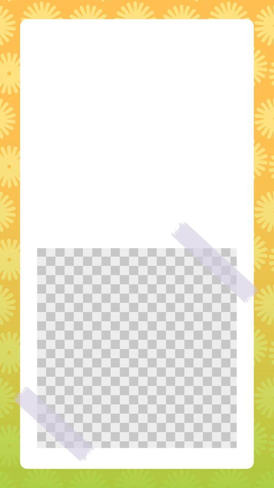 Yellow and Green Story Background with Cute Flowers and Photo Placeholder, vector