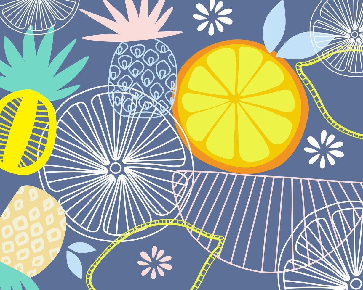 Fruits line art illustration pattern background layout banner textile packaging print art editable vector